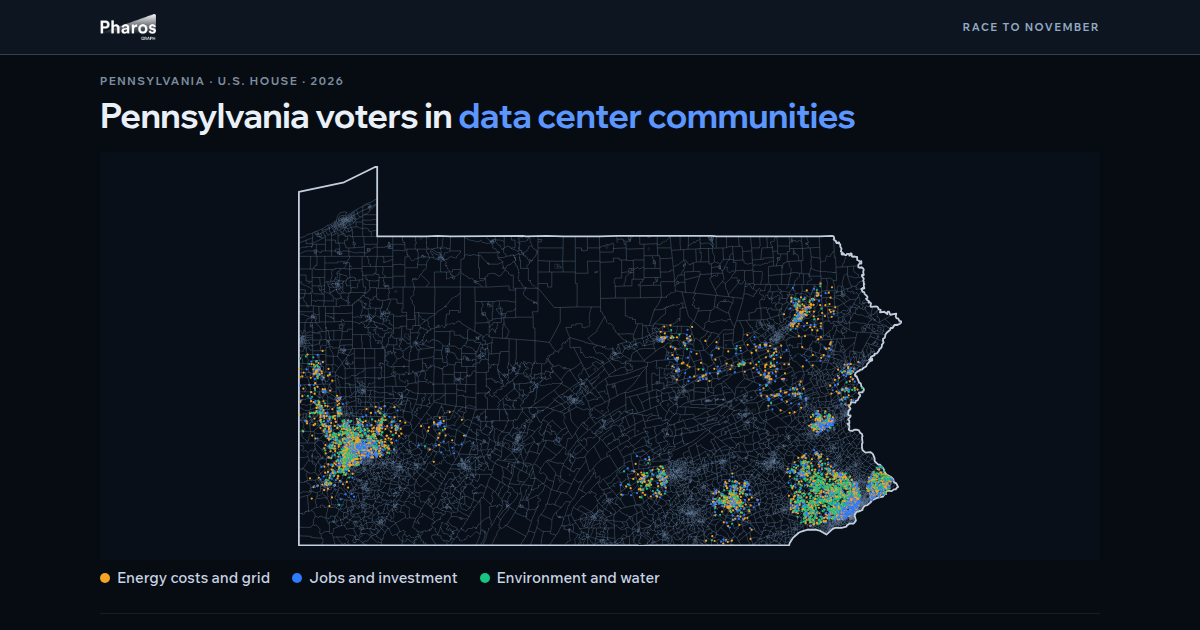 Map of Pennsylvania voters in data center communities